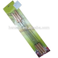 Wooden handle bbq skewers chrome plated non-stick rotating skewer