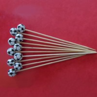 Natural Eco-Friendly Small Skewer Football Pattern Bead Bamboo Stick